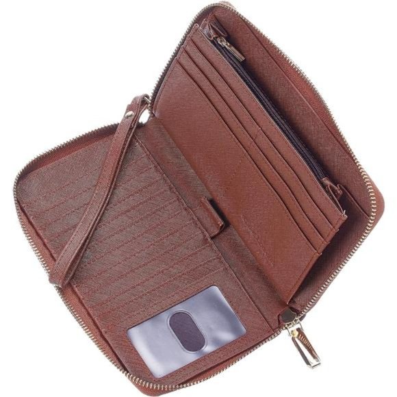 Womens Wallet Leather RFID Blocking Purse Credit Card Clutch CH Deep Brown - Picture 1 of 6